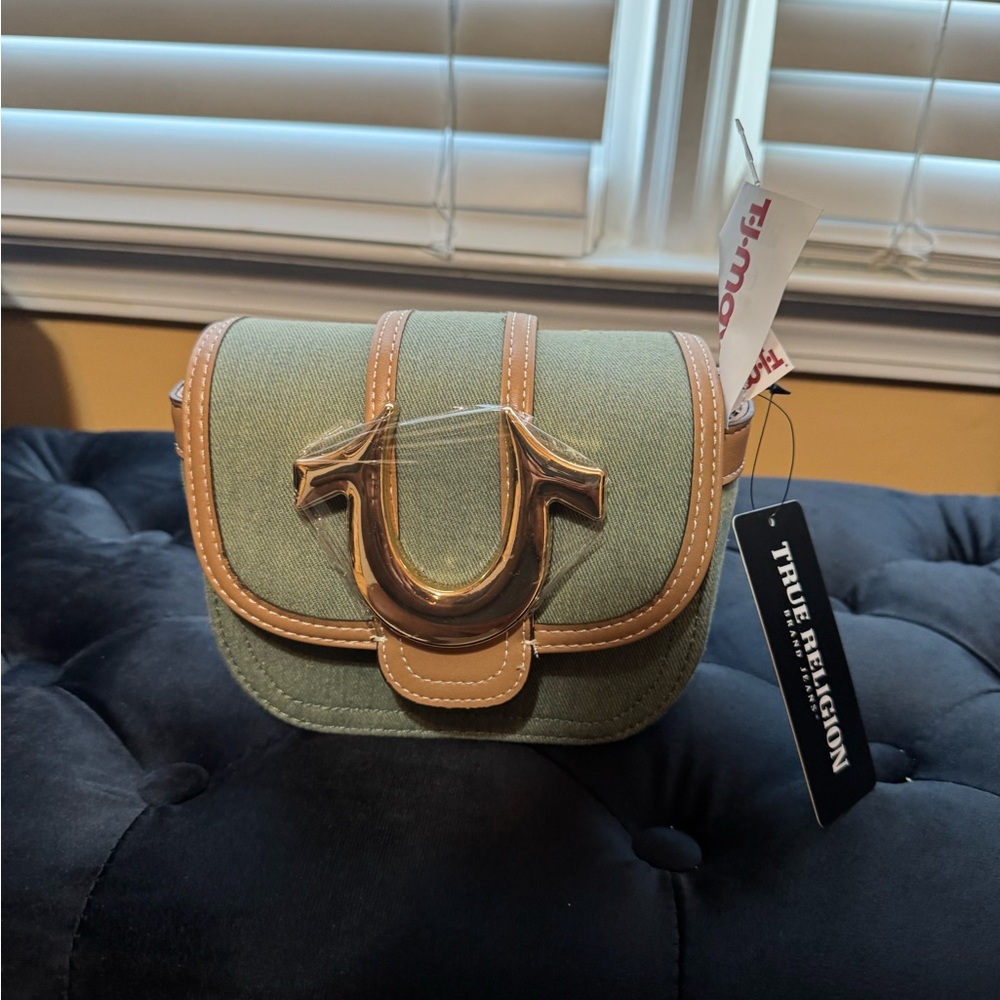 True Religion Olive and Tan Mini Bag